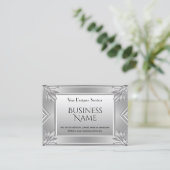 Elegant modern Art Deco Faux Silver Metal Chrome Visitekaartje (Staand voorkant)