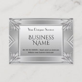 Elegant modern Art Deco Faux Silver Metal Chrome Visitekaartje (Voorkant)