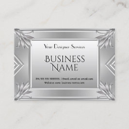 Elegant modern Art Deco Faux Silver Metal Chrome Visitekaartje