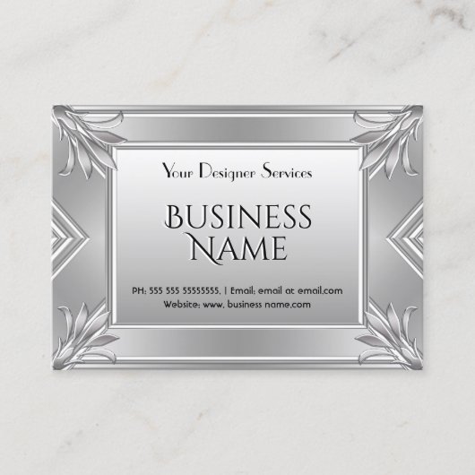 Elegant modern Art Deco Faux Silver Metal Chrome Visitekaartje (Voorkant)