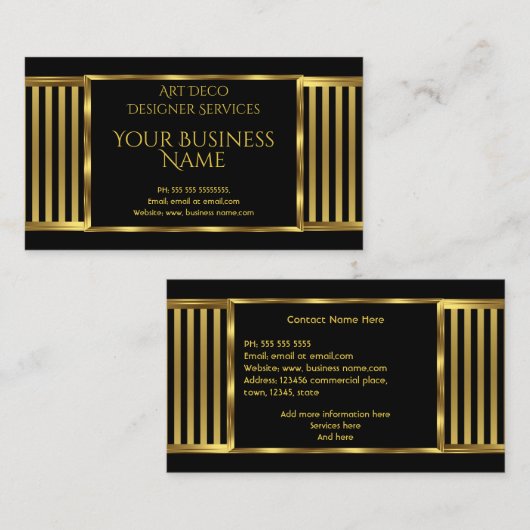 Elegant modern Art Deco Gold Black Stripe 2 Visitekaartje (Voorkant / Achterkant)