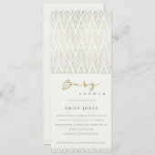 ELEGANT MODERN ART DECO WHITE SILVER BABY SHOWER KAART (Voorkant / Achterkant)