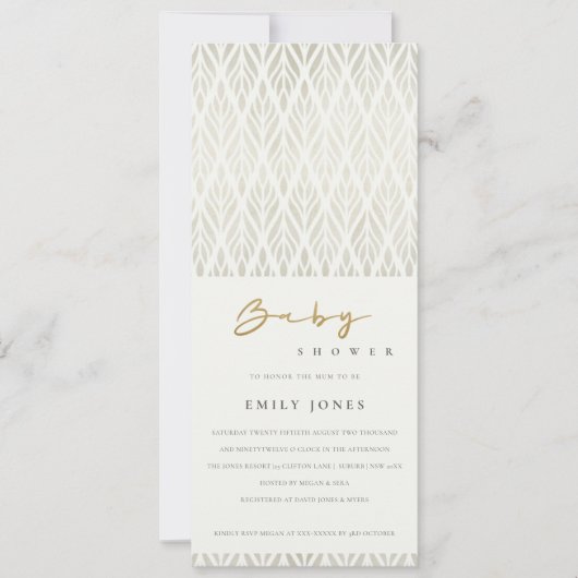 ELEGANT MODERN ART DECO WHITE SILVER BABY SHOWER KAART (Voorkant)