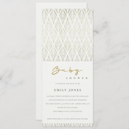 ELEGANT MODERN ART DECO WHITE SILVER BABY SHOWER KAART