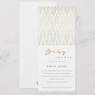 ELEGANT MODERN ART DECO WHITE SILVER BABY SHOWER KAART