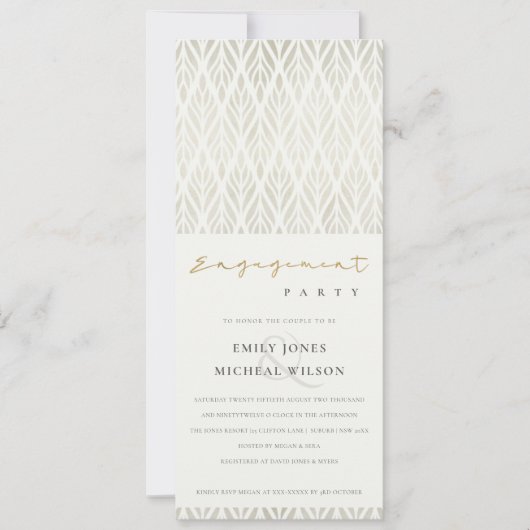 ELEGANT MODERN ART DECO WHITE SILVER VERLOVING KAART (Voorkant)