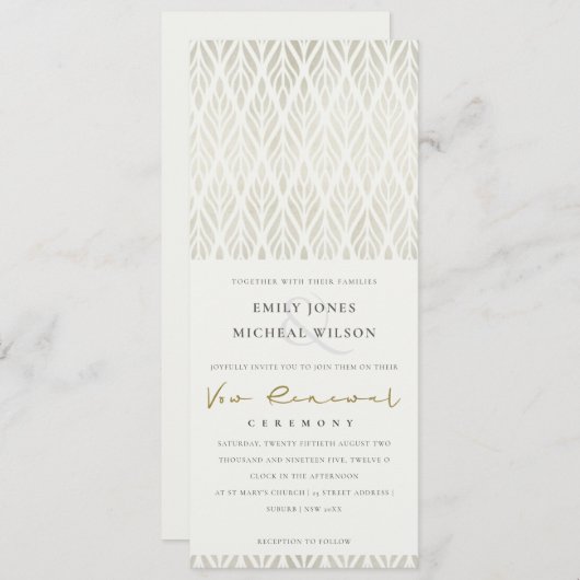 ELEGANT MODERN ART DECO WHITE SILVER VOW RENEWAL KAART (Voorkant / Achterkant)