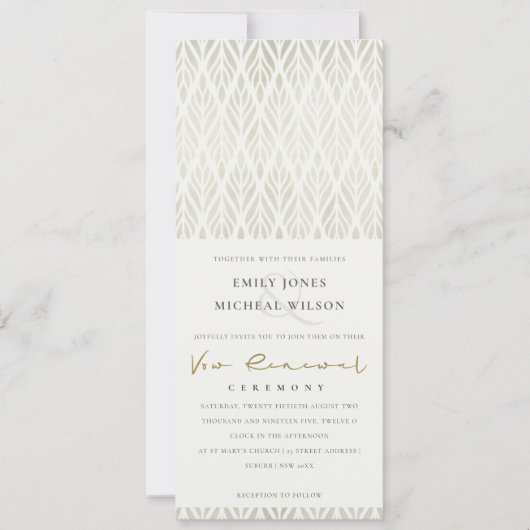 ELEGANT MODERN ART DECO WHITE SILVER VOW RENEWAL KAART (Voorkant)