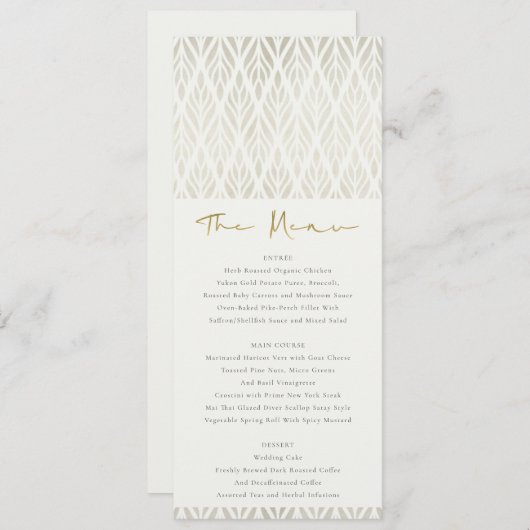 ELEGANT MODERN ART DECO WHITE SILVER WEDDING MENU KAART (Voorkant / Achterkant)