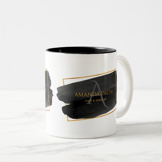 Elegant modern artistiek zwart en goud tweekleurige koffiemok (Voorkant rechts)