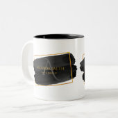 Elegant modern artistiek zwart en goud tweekleurige koffiemok (Voorkant links)