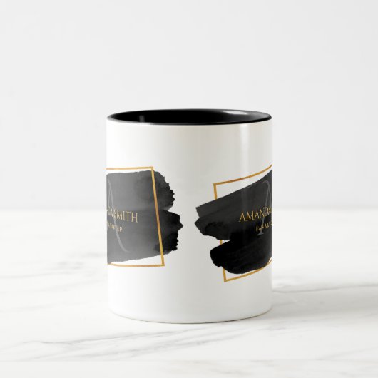 Elegant modern artistiek zwart en goud tweekleurige koffiemok (Center)