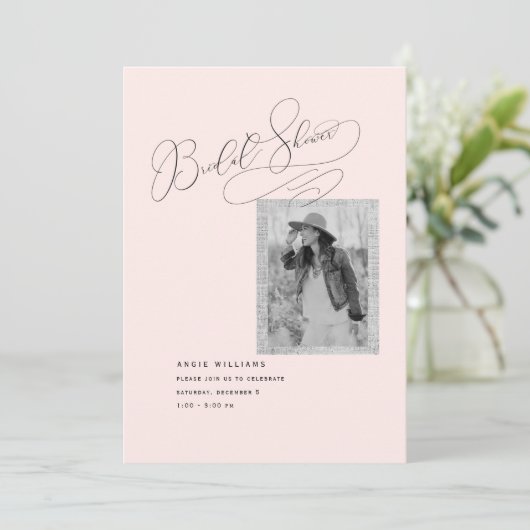 Elegant & modern B/W-fotoBlush-Vrijgezellenfeest Kaart (Staand voorkant)