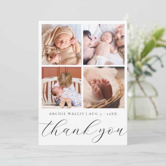 Elegant modern Baby shower voor multi-fotocollage Bedankkaart (Staand voorkant)