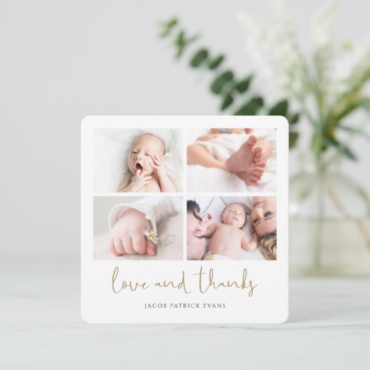 Elegant modern Baby shower voor multi-fotocollage Bedankkaart (Staand voorkant)
