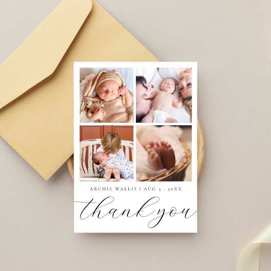 Elegant modern Baby shower voor multi-fotocollage Bedankkaart