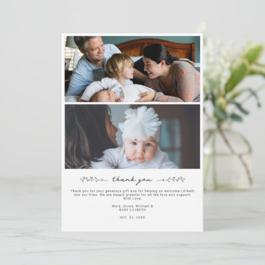 Elegant modern Baby shower voor multi-fotocollage Bedankkaart (Staand voorkant)