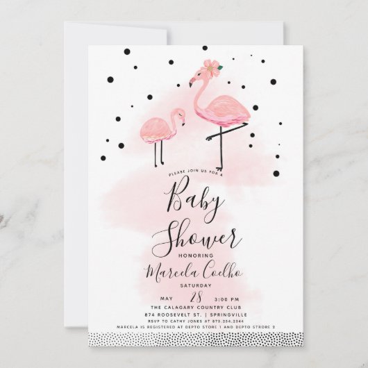 Elegant modern Baby shower zwart-wit en roze flami Kaart (Voorkant)