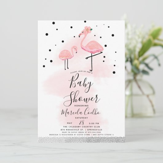 Elegant modern Baby shower zwart-wit en roze flami Kaart (Staand voorkant)