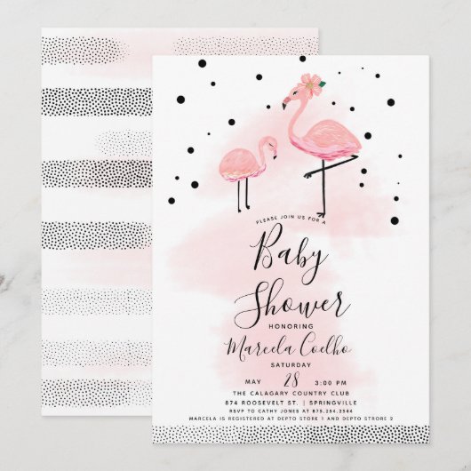 Elegant modern Baby shower zwart-wit en roze flami Kaart (Voorkant / Achterkant)