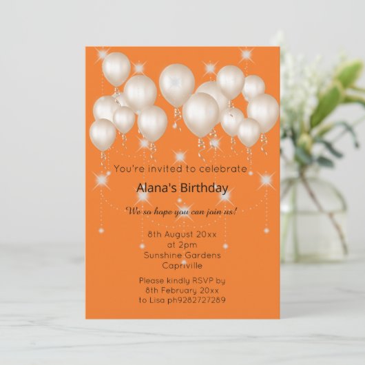 ELEGANT MODERN BALLOON BRIGHT ORANJE BIRTHDAY KAART (Staand voorkant)
