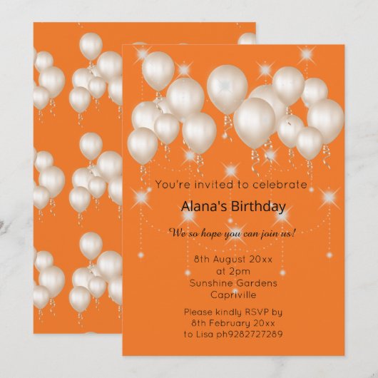 ELEGANT MODERN BALLOON BRIGHT ORANJE BIRTHDAY KAART (Voorkant / Achterkant)