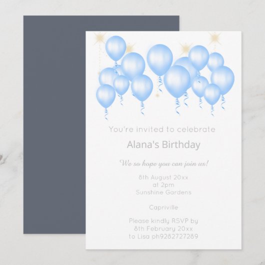 ELEGANT MODERN BALLOON NAVY BLUE BIRTHDAY KAART (Voorkant / Achterkant)