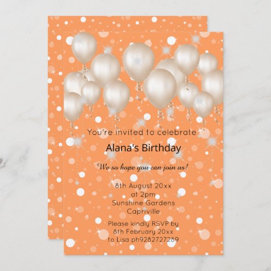 ELEGANT MODERN BALLOON ORANJE BIRTHDAY KAART (Voorkant / Achterkant)