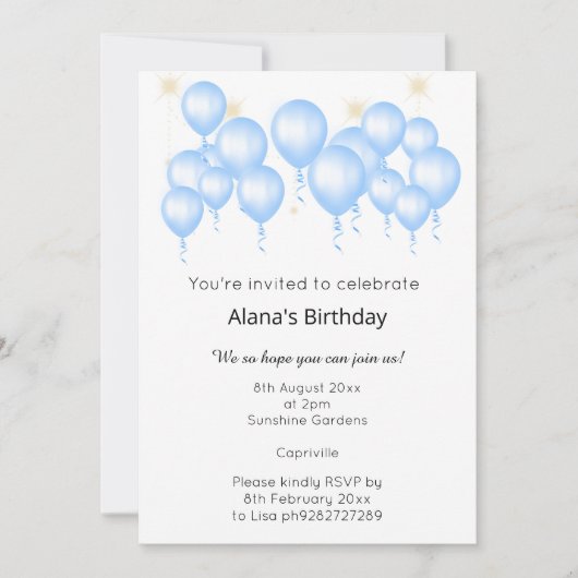 ELEGANT MODERN BALLOON PAARS BLAUW VERJAARDAG KAART (Voorkant)