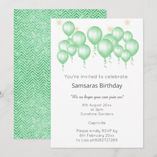 ELEGANT MODERN BALLOON SAGE GREEN CHEVRON BIRTHDAY KAART (Voorkant / Achterkant)