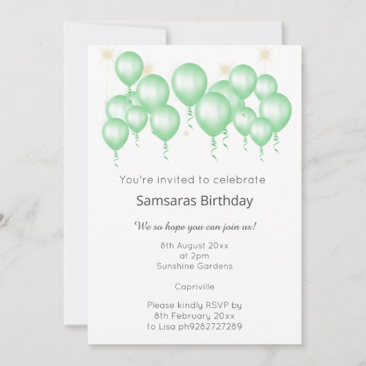 ELEGANT MODERN BALLOON SAGE GREEN LACE BIRTHDAY KAART (Voorkant)