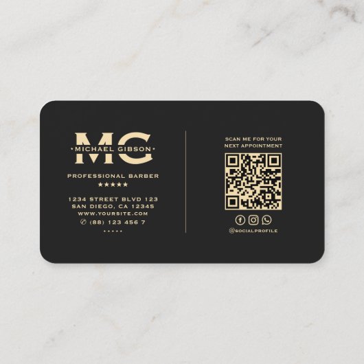 Elegant Modern Barbershop Barber Pole Zwart Goud Visitekaartje (Achterkant)