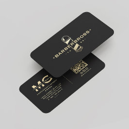 Elegant Modern Barbershop Barber Pole Zwart Goud Visitekaartje