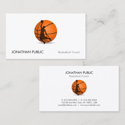 Elegant Modern Basketbal Trainer Coach Sjabloon Visitekaartje (Voorkant / Achterkant)