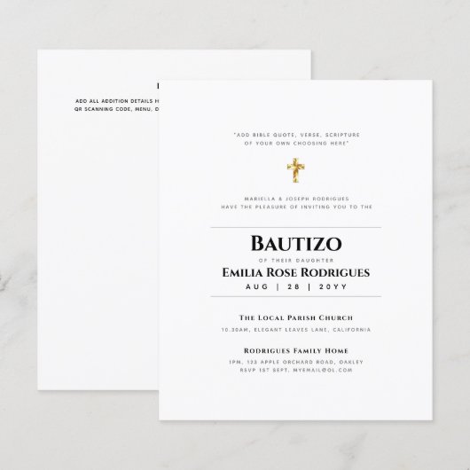 Elegant Modern BAUTIZO Bautismo Baptism - ADD VERS (Voorkant / Achterkant)