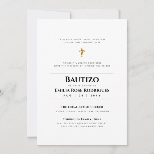 Elegant Modern BAUTIZO Bautismo Baptism - ADD VERS Kaart (Voorkant)