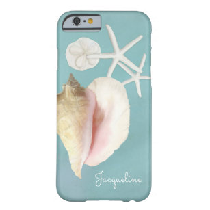 Elegant Modern Beach Conch Shell Starfish Art Barely There iPhone 6 Hoesje