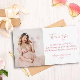elegant modern bedankt baby shower fotoroze notitiekaartje