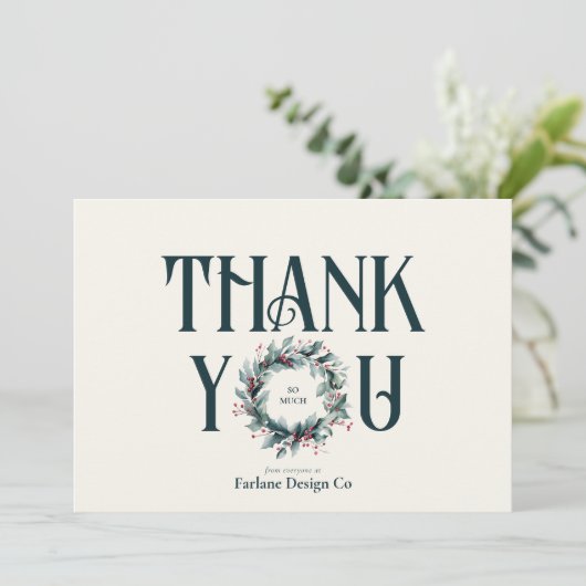 Elegant Modern Bedankt Krans Business Logo Feestdagenkaart (Staand voorkant)