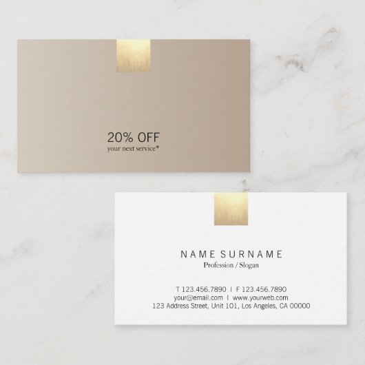 Elegant modern beige gradiënt Gold Accent Korting Visitekaartje (Voorkant / Achterkant)