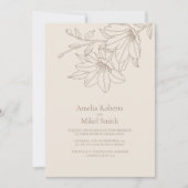Elegant Modern Beige Lineart Bloemenbruiloft Kaart (Voorkant)