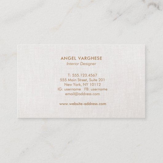Elegant Modern, Beige Linen Professional Visitekaartje (Achterkant)