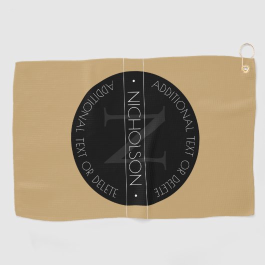 Elegant modern bewerkbaar monogram zwart wit goud golfhanddoek (Horizontaal)