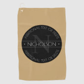 Elegant modern bewerkbaar monogram zwart wit goud golfhanddoek (Voorkant)