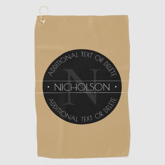 Elegant modern bewerkbaar monogram zwart wit goud golfhanddoek (Voorkant)