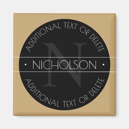 Elegant modern bewerkbaar monogram zwart wit goud magneet (Voorkant)