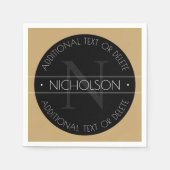 Elegant modern bewerkbaar monogram zwart wit goud servet (Voorkant)