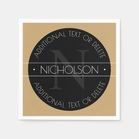 Elegant modern bewerkbaar monogram zwart wit goud servet (Voorkant)