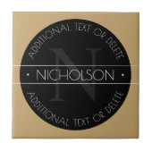 Elegant modern bewerkbaar monogram zwart wit goud tegeltje (Voorkant)