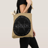 Elegant modern bewerkbaar monogram zwart wit goud tote bag (Dichtbij)